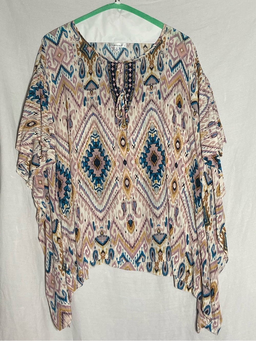 Johnny Was Ikat Diamond Print Tunic in Teal, Blush & Cream